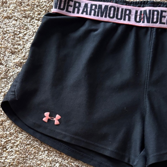 Under Armour Women's Black Shorts with Pink Waistband - Picture 2 of 5